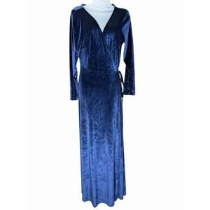 Baltic Born Velvet Long Sleeve Wrap Maxi Dress in Navy Blue